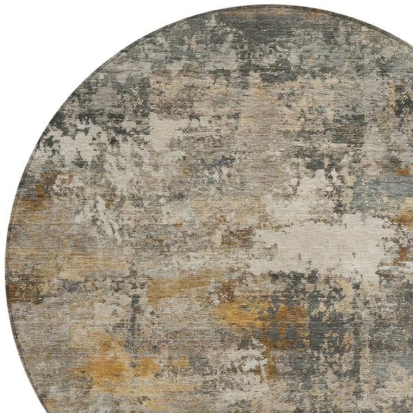 HomeRoots 8' Round Abstract Area Rug in Khaki & Gray - Stylish, Washable, Versatile for Indoor & Outdoor Use 689217