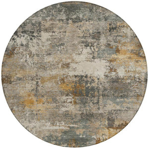 HomeRoots 8' Round Abstract Area Rug in Khaki & Gray - Stylish, Washable, Versatile for Indoor & Outdoor Use 689217