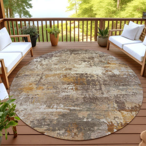 HomeRoots 8' Round Abstract Area Rug in Rust and Beige - Washable, Durable, Perfect for Indoor & Outdoor Use 689223