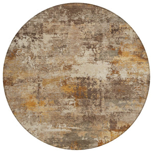 HomeRoots 8' Round Abstract Area Rug in Rust and Beige - Washable, Durable, Perfect for Indoor & Outdoor Use 689223