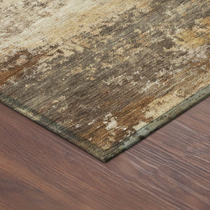HomeRoots 8' Round Abstract Area Rug in Rust and Beige - Washable, Durable, Perfect for Indoor & Outdoor Use 689223