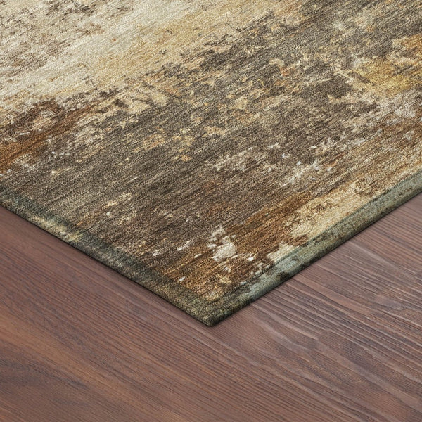 HomeRoots 8' Round Abstract Area Rug in Rust and Beige - Washable, Durable, Perfect for Indoor & Outdoor Use 689223