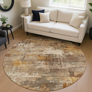 HomeRoots 8' Round Abstract Area Rug in Rust and Beige - Washable, Durable, Perfect for Indoor & Outdoor Use 689223