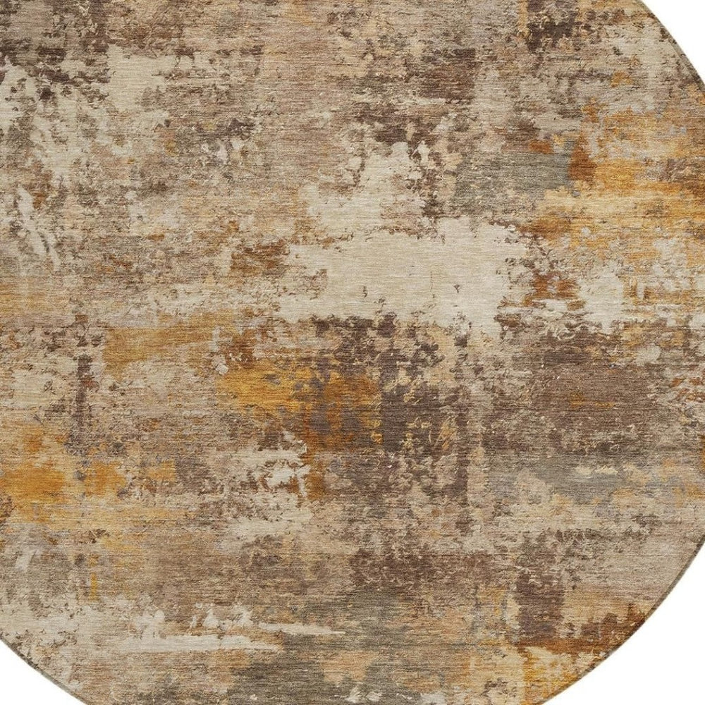 HomeRoots 8' Round Abstract Area Rug in Rust and Beige - Washable, Durable, Perfect for Indoor & Outdoor Use 689223