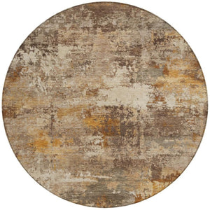 HomeRoots 8' Round Abstract Area Rug in Rust and Beige - Washable, Durable, Perfect for Indoor & Outdoor Use 689223