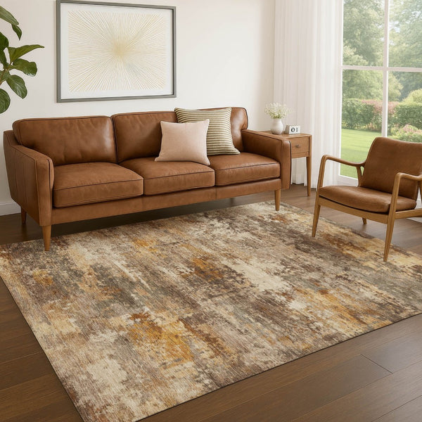 HomeRoots 8' X 10' Stylish Rust and Beige Abstract Area Rug - Washable, Durable, Indoor/Outdoor Versatility! 689224