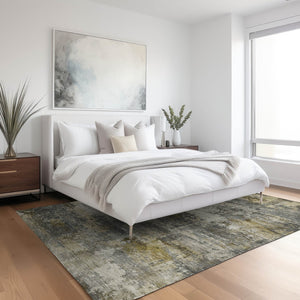 HomeRoots 5' Abstract Pewter and Gray Area Rug - Stylish Washable Indoor/Outdoor Design for High-Traffic Spaces 689228