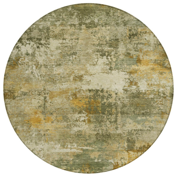 HomeRoots 8' Sage and Beige Round Abstract Area Rug - Stylish, Washable, Durable for Indoor & Outdoor Spaces 689235