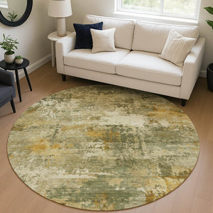 HomeRoots 8' Sage and Beige Round Abstract Area Rug - Stylish, Washable, Durable for Indoor & Outdoor Spaces 689235