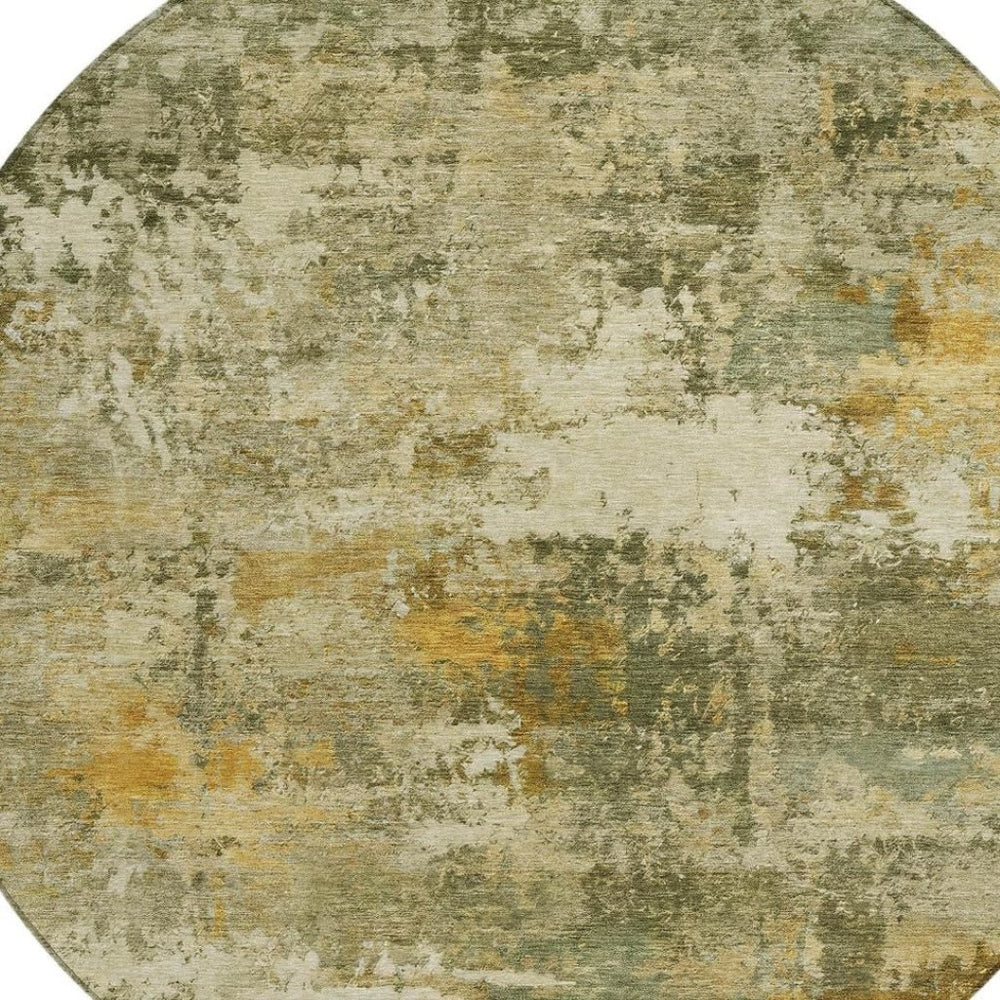 HomeRoots 8' Sage and Beige Round Abstract Area Rug - Stylish, Washable, Durable for Indoor & Outdoor Spaces 689235