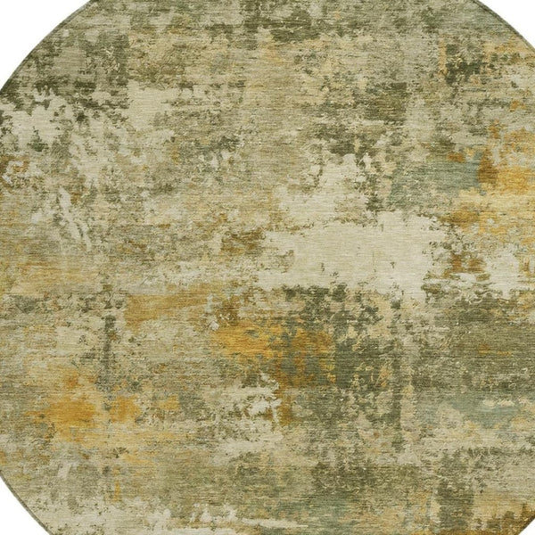 HomeRoots 8' Sage and Beige Round Abstract Area Rug - Stylish, Washable, Durable for Indoor & Outdoor Spaces 689235