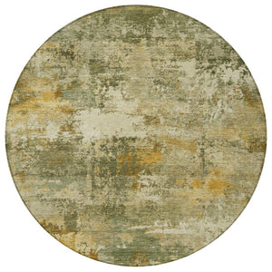 HomeRoots 8' Sage and Beige Round Abstract Area Rug - Stylish, Washable, Durable for Indoor & Outdoor Spaces 689235