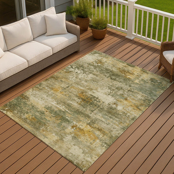HomeRoots 9' X 12' Sage and Beige Abstract Area Rug - Washable, Durable, Indoor/Outdoor Design for Modern Spaces 689237