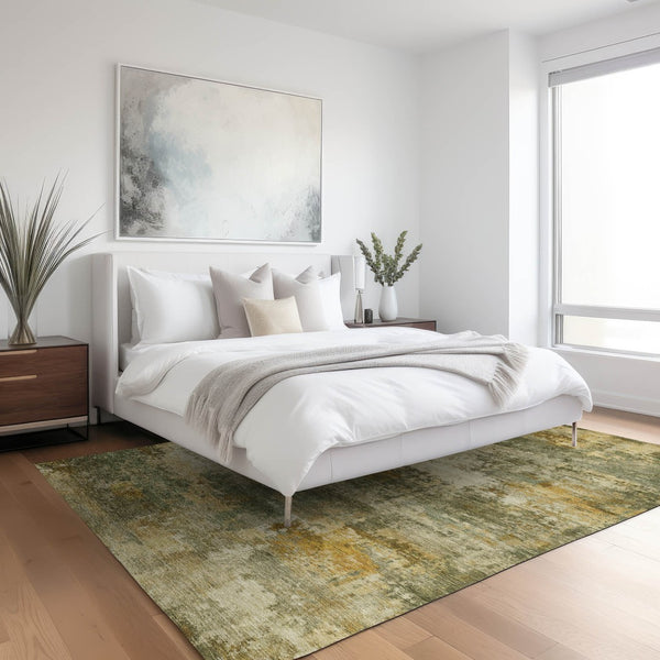 HomeRoots 9' X 12' Sage and Beige Abstract Area Rug - Washable, Durable, Indoor/Outdoor Design for Modern Spaces 689237