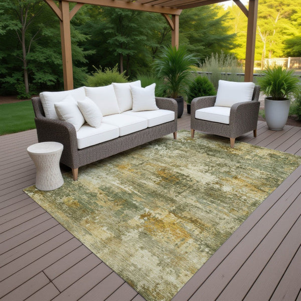 HomeRoots 9' X 12' Sage and Beige Abstract Area Rug - Washable, Durable, Indoor/Outdoor Design for Modern Spaces 689237