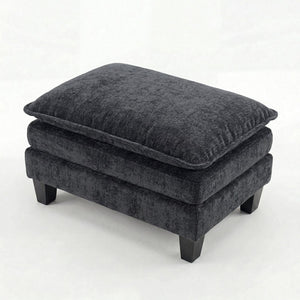English Elm Modern Chenille Three Seat Sofa with Ottoman Usb Charging Ports and Storage Pockets Black W2519S00002