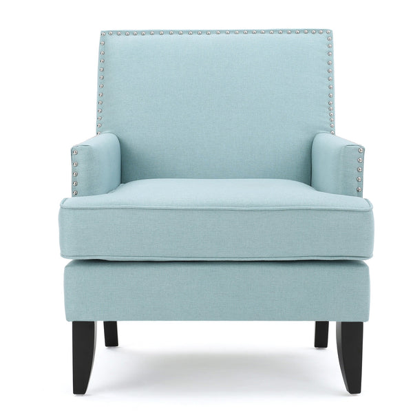 English Elm Christopher Knight Home® - CLUB Chair with Plush Padded Seat and Birch Legs, Upholstered Fabric Accent Chair for Living Room Comfort Light Blue 30.65 L x 29.75 W x 28.75 H 60165.00