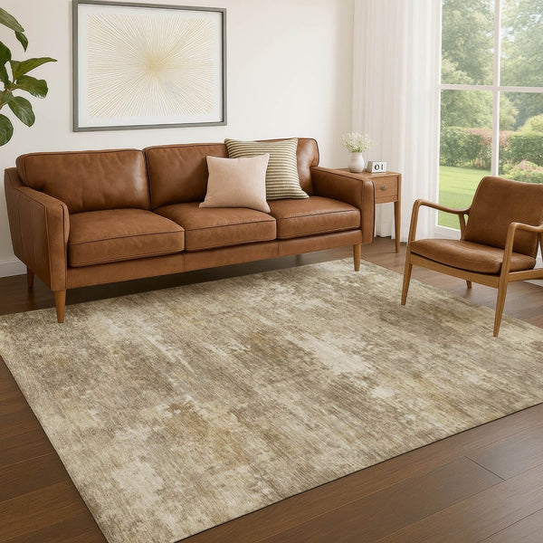 HomeRoots 5' X 8' Beige and Brown Abstract Area Rug – Durable, Washable, Stylish for Indoor & Outdoor Spaces 689240