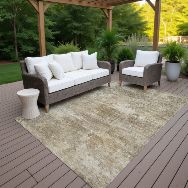 HomeRoots 5' X 8' Beige and Brown Abstract Area Rug – Durable, Washable, Stylish for Indoor & Outdoor Spaces 689240