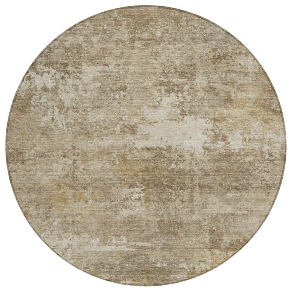 HomeRoots 8' Round Abstract Beige & Brown Area Rug - Washable, Durable Indoor/Outdoor Design for Easy Care 689241