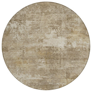 HomeRoots 8' Round Abstract Beige & Brown Area Rug - Washable, Durable Indoor/Outdoor Design for Easy Care 689241