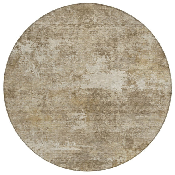 HomeRoots 8' Round Abstract Beige & Brown Area Rug - Washable, Durable Indoor/Outdoor Design for Easy Care 689241