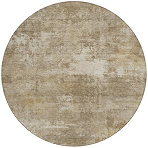 HomeRoots 8' Round Abstract Beige & Brown Area Rug - Washable, Durable Indoor/Outdoor Design for Easy Care 689241