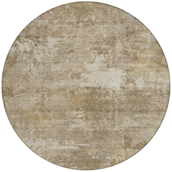 HomeRoots 8' Round Abstract Beige & Brown Area Rug - Washable, Durable Indoor/Outdoor Design for Easy Care 689241