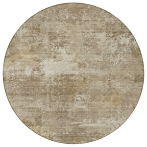 HomeRoots 8' Round Abstract Beige & Brown Area Rug - Washable, Durable Indoor/Outdoor Design for Easy Care 689241