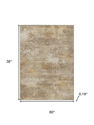 HomeRoots 5' X 8' Khaki and Beige Abstract Area Rug - Modern, Washable, Stain-Resistant for Indoor & Outdoor Use 689246