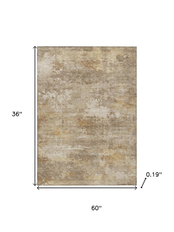 HomeRoots 5' X 8' Khaki and Beige Abstract Area Rug - Modern, Washable, Stain-Resistant for Indoor & Outdoor Use 689246