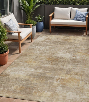 HomeRoots 5' X 8' Khaki and Beige Abstract Area Rug - Modern, Washable, Stain-Resistant for Indoor & Outdoor Use 689246