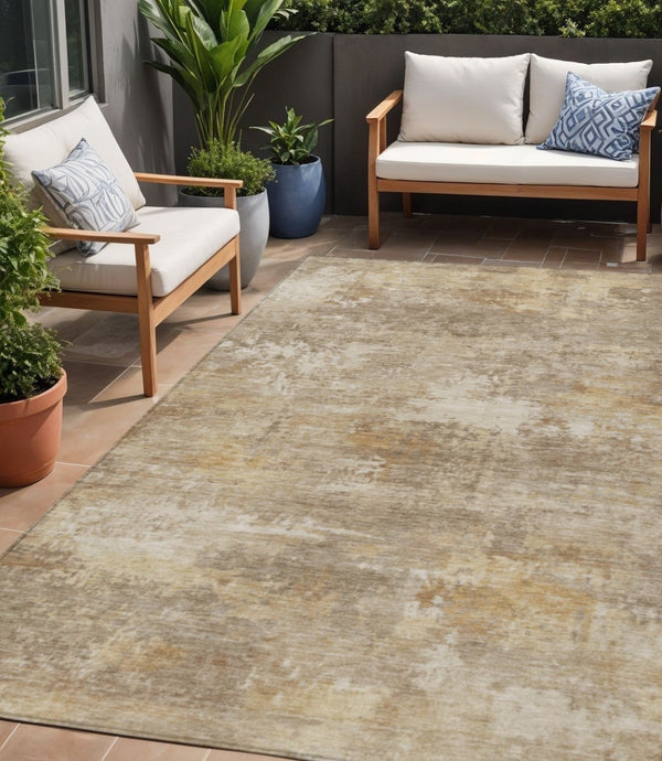 HomeRoots 5' X 8' Khaki and Beige Abstract Area Rug - Modern, Washable, Stain-Resistant for Indoor & Outdoor Use 689246