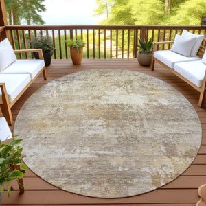 HomeRoots 8' Khaki and Beige Round Abstract Rug - Stylish, Washable, Durable for Indoor/Outdoor Use! 689247