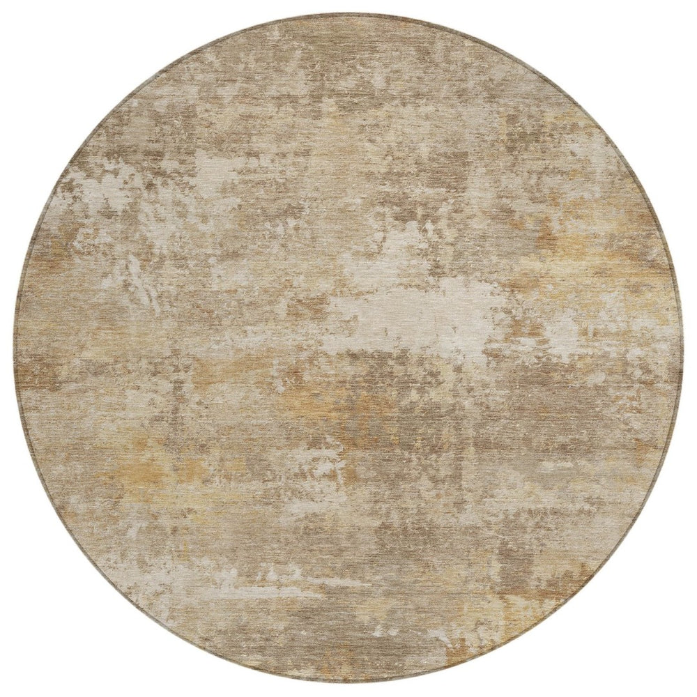 HomeRoots 8' Khaki and Beige Round Abstract Rug - Stylish, Washable, Durable for Indoor/Outdoor Use! 689247