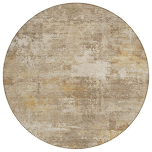 HomeRoots 8' Khaki and Beige Round Abstract Rug - Stylish, Washable, Durable for Indoor/Outdoor Use! 689247