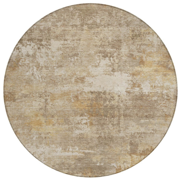 HomeRoots 8' Khaki and Beige Round Abstract Rug - Stylish, Washable, Durable for Indoor/Outdoor Use! 689247