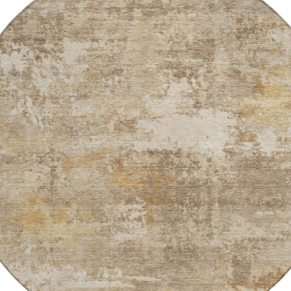 HomeRoots 8' Khaki and Beige Round Abstract Rug - Stylish, Washable, Durable for Indoor/Outdoor Use! 689247