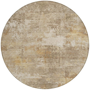 HomeRoots 8' Khaki and Beige Round Abstract Rug - Stylish, Washable, Durable for Indoor/Outdoor Use! 689247