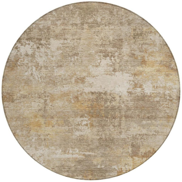 HomeRoots 8' Khaki and Beige Round Abstract Rug - Stylish, Washable, Durable for Indoor/Outdoor Use! 689247