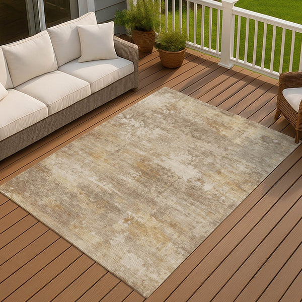 HomeRoots 9' Khaki and Beige Abstract Washable Area Rug - Stylish, Durable, Indoor/Outdoor Design for Any Space 689249