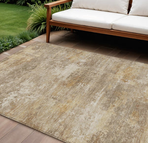 HomeRoots 10' X 14' Khaki Beige Abstract Washable Rug - Stylish Indoor/Outdoor Decor for High-Traffic Areas 689250