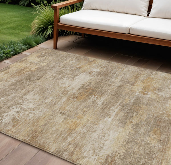 HomeRoots 10' X 14' Khaki Beige Abstract Washable Rug - Stylish Indoor/Outdoor Decor for High-Traffic Areas 689250