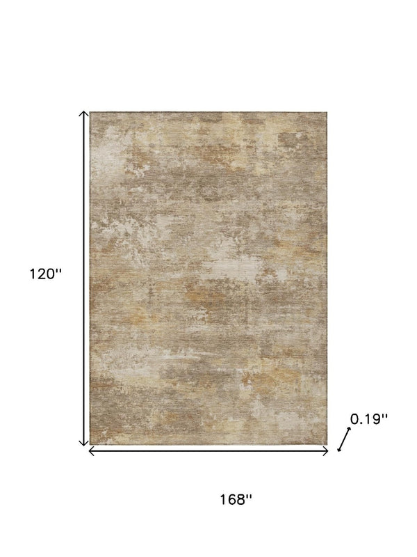 HomeRoots 10' X 14' Khaki Beige Abstract Washable Rug - Stylish Indoor/Outdoor Decor for High-Traffic Areas 689250