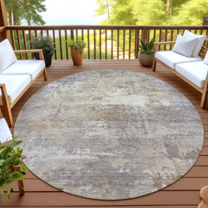 HomeRoots 8' Stylish Pewter & Beige Round Abstract Rug - Durable, Washable Design for Indoor & Outdoor Use 689253