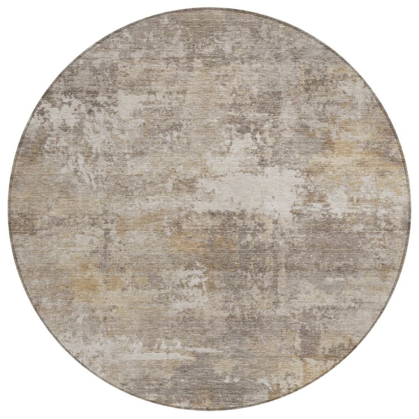 HomeRoots 8' Stylish Pewter & Beige Round Abstract Rug - Durable, Washable Design for Indoor & Outdoor Use 689253