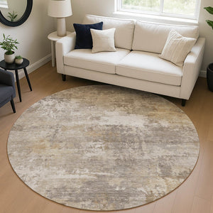 HomeRoots 8' Stylish Pewter & Beige Round Abstract Rug - Durable, Washable Design for Indoor & Outdoor Use 689253
