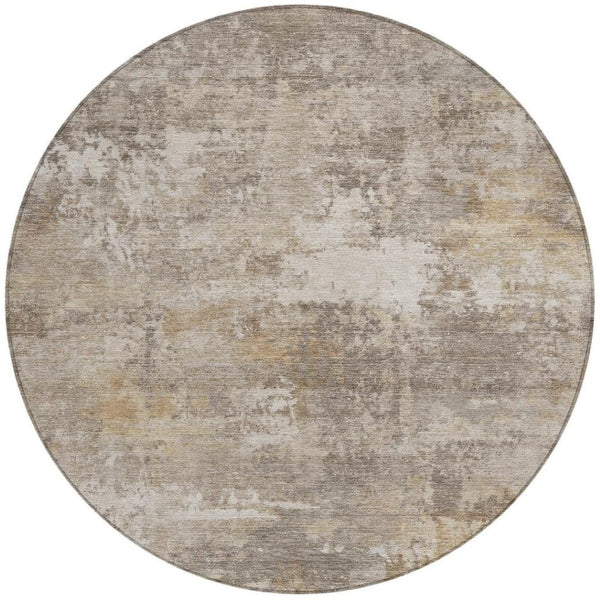 HomeRoots 8' Stylish Pewter & Beige Round Abstract Rug - Durable, Washable Design for Indoor & Outdoor Use 689253
