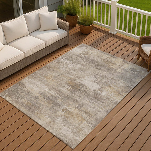 HomeRoots 9' X 12' Contemporary Pewter and Beige Abstract Washable Area Rug for Indoor/Outdoor Living Spaces 689255