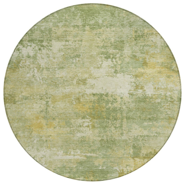 HomeRoots 8' Sage and Gold Round Abstract Rug – Stylish & Durable Washable Area Rug for Indoor/Outdoor Use 689259